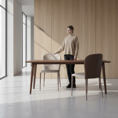 Muebles de comedor Diseñador Silla beige Muebles de madera modernos Nueva silla con respaldo