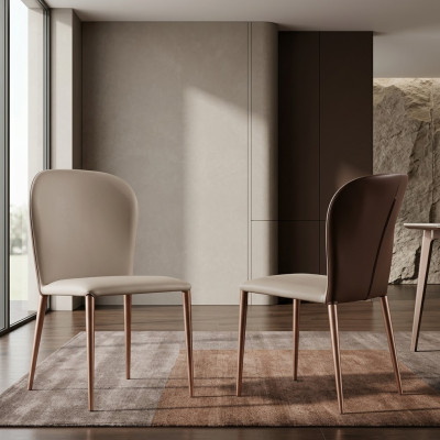 Muebles de comedor Diseñador Silla beige Muebles de madera modernos Nueva silla con respaldo