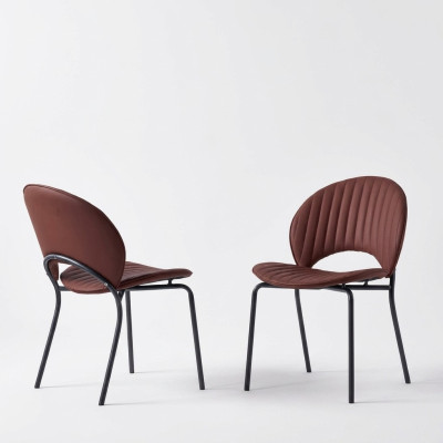 Silla de comedor marrón de lujo, silla reclinable, silla de cocina de cuero y madera.