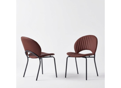 Silla de comedor marrón de lujo, silla reclinable, silla de cocina de cuero y madera.