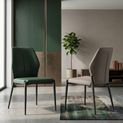 Silla de cuero verde de diseñador, sillas de comedor modernas, asientos de cocina muebles nuevos.