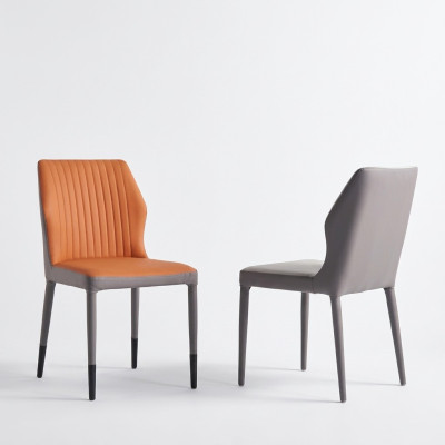 Sillas de comedor de lujo de un solo asiento de madera con estampado de tela marrón.