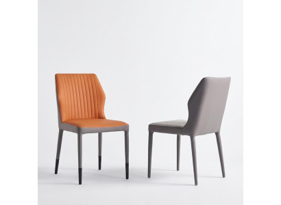 Sillas de comedor de lujo de un solo asiento de madera con estampado de tela marrón.