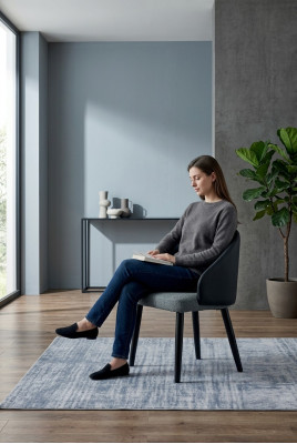 Sillas de comedor de diseño de lujo de un solo asiento azul grisáceo.