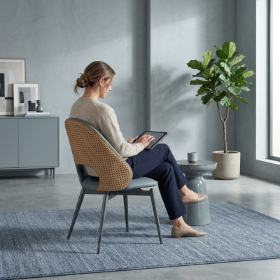 Asiento individual gris diseñador sillas tapizadas de comedor de lujo muebles de madera nuevos