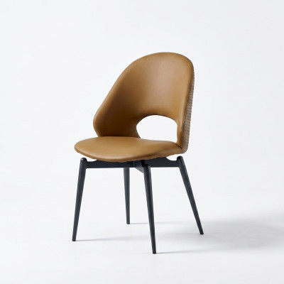 Silla de cuero marrón estilo moderno, de comedor, de una plaza, elegante silla de madera.