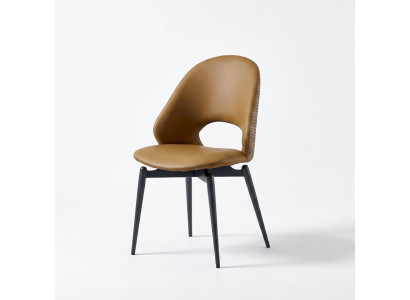 Silla de cuero marrón estilo moderno, de comedor, de una plaza, elegante silla de madera.