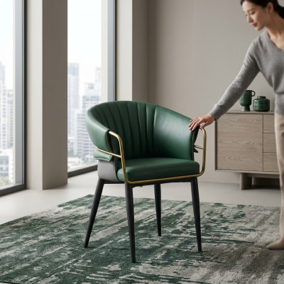 Silla de comedor verde diseñador patas de madera sillas de cuero sintético muebles de acero inoxidable