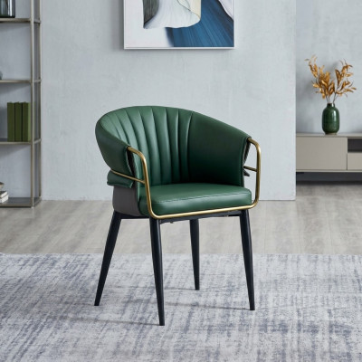 Silla de comedor verde diseñador patas de madera sillas de cuero sintético muebles de acero inoxidable
