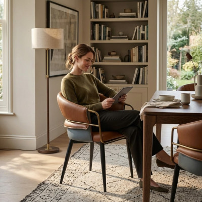 Silla de cuero marrón Diseñador Muebles de comedor Sillas de madera Textil Sillas