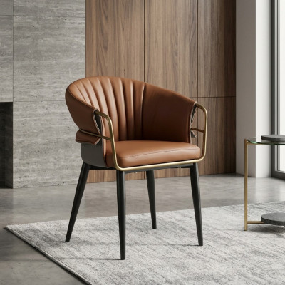 Silla de cuero marrón Diseñador Muebles de comedor Sillas de madera Textil Sillas