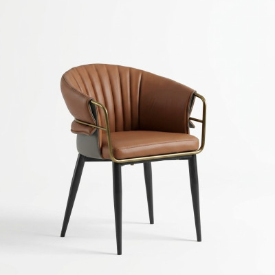 Silla de cuero marrón Diseñador Muebles de comedor Sillas de madera Textil Sillas