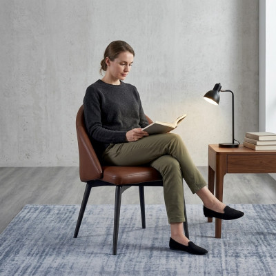 Silla de cuero marrón, diseñador individual, sillas de comedor modernas de madera.