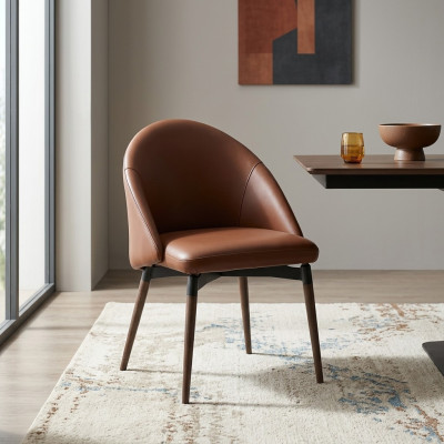 Silla de cuero marrón, diseñador individual, sillas de comedor modernas de madera.