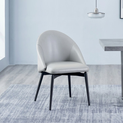 Silla de comedor blanca de piel artificial de lujo individual de madera con tapizado