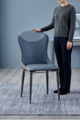 Silla de comedor azul sin apoyabrazos sillas de madera sillas de diseñador de cuero