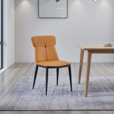 Sillas de comedor marrones de diseñador en cuero sintético, individuales, sillas de madera nobles.
