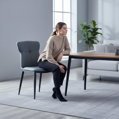 Cuero sintético Silla de comedor de diseñador Silla azul Sillones tapizados de comedor de 1 asiento.