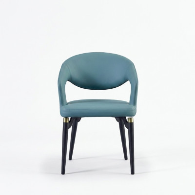 Silla de comedor azul de lujo de un solo asiento elegante, estilo de silla de madera de un solo asiento.