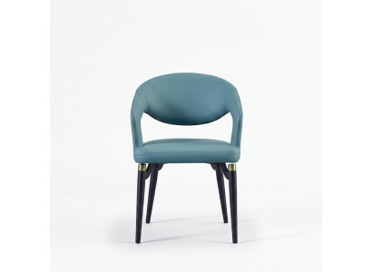 Silla de comedor azul de lujo de un solo asiento elegante, estilo de silla de madera de un solo asiento.