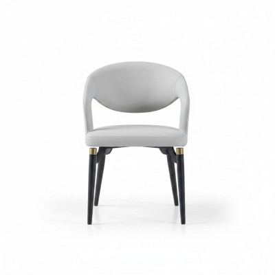 Silla de comedor de cuero blanco asiento individual elegante Estructura de madera moderna