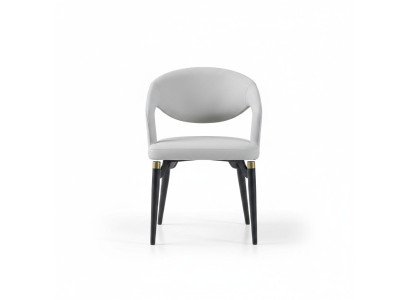 Silla de comedor de cuero blanco asiento individual elegante Estructura de madera moderna