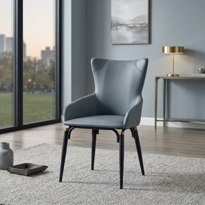 Silla de comedor azul tapizada, sillón moderno de diseñador de cuero de una plaza.
