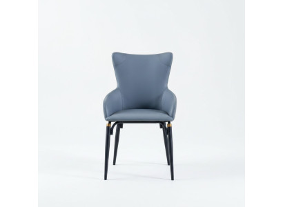 Silla de comedor azul tapizada, sillón moderno de diseñador de cuero de una plaza.