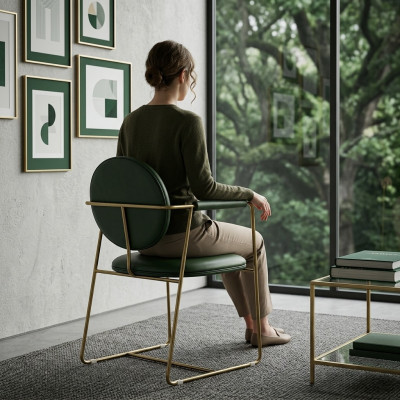 Silla de acero inoxidable verde, sillón de diseñador, asiento de lujo individual, muebles modernos.