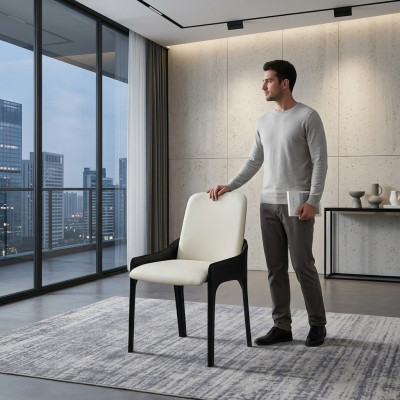 Moderna silla de comedor blanca y negra, silla de diseñador para muebles de comedor
