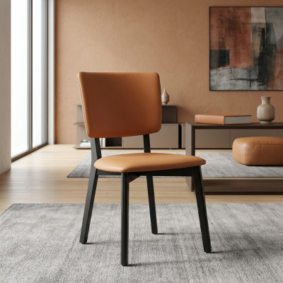 Silla de comedor de lujo tapizada naranja y negra mueble de madera.