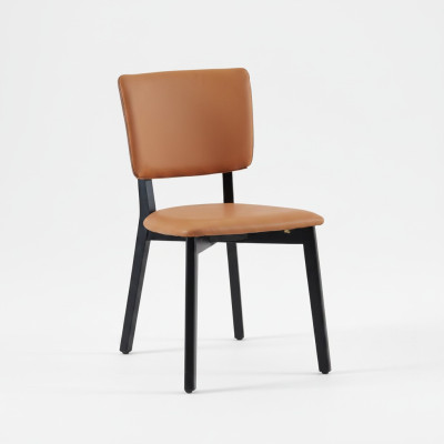 Silla de comedor de lujo tapizada naranja y negra mueble de madera.
