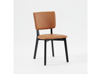 Silla de comedor de lujo tapizada naranja y negra mueble de madera.