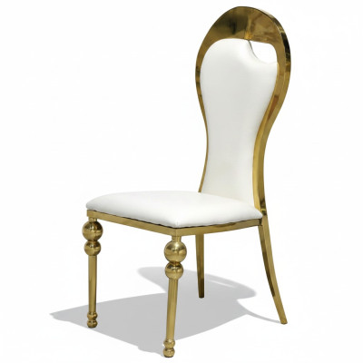 Silla clásica de comedor blanco y dorado, sillas tapizadas de madera.
