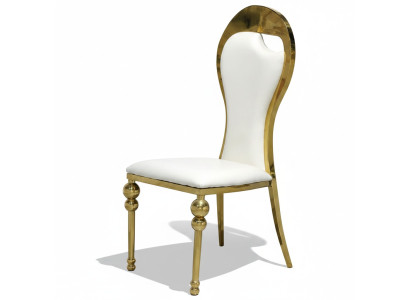 Silla clásica de comedor blanco y dorado, sillas tapizadas de madera.
