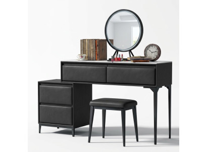 Dormitorio tocador maquillaje peinado negro y cajones silla
