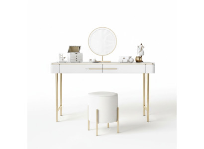 Mesa de maquillaje blanca, mesa de cosméticos de diseñador con 2 cajones, tocador.