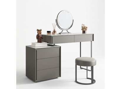 Mesa de maquillaje gris, muebles de dormitorio de diseñador en madera de lujo.