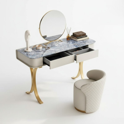 Dormitorio tocador beige mesa de maquillaje diseñador cosmético 2x cajones