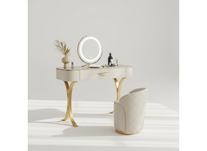 Mesa de maquillaje beige diseño tocador cómoda de maquillaje con cajones.