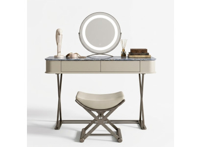 Mesa de maquillaje beige, diseño de muebles para dormitorio de lujo en madera.