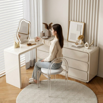 Mesa de maquillaje blanca, tocador moderno, tocador esquinero, cómoda con cajones