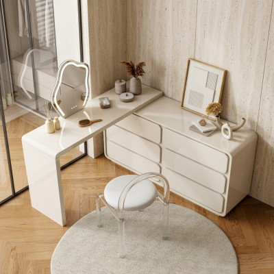 Mesa de maquillaje blanca, tocador moderno, tocador esquinero, cómoda con cajones