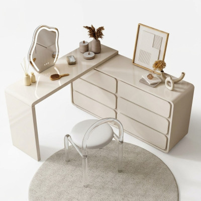 Mesa de maquillaje blanca, tocador moderno, tocador esquinero, cómoda con cajones