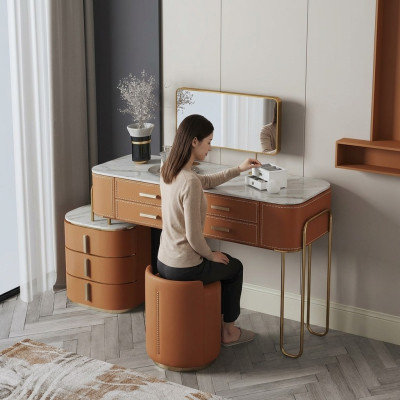 Dormitorio Mesa de tocador con espejo bicolor 2 cajones Nuevo