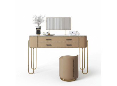 Mesa de tocador marrón, diseñada por un diseñador, con cajones, mueble de lujo.