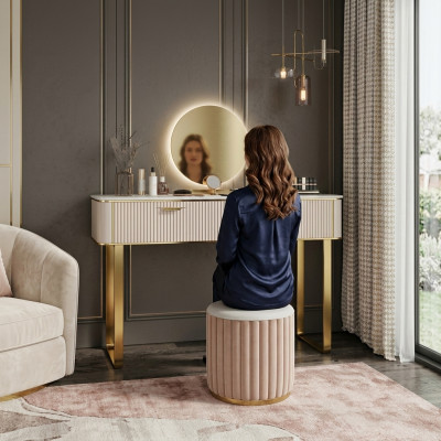 Elegante tocador con 2 cajones, tocador de lujo con cómoda de cosméticos.