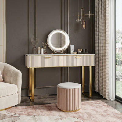 Elegante tocador con 2 cajones, tocador de lujo con cómoda de cosméticos.