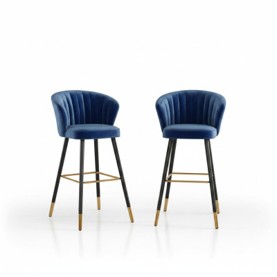Taburete azul diseñador Muebles de acero inoxidable Acolchado de una plaza Patas de madera