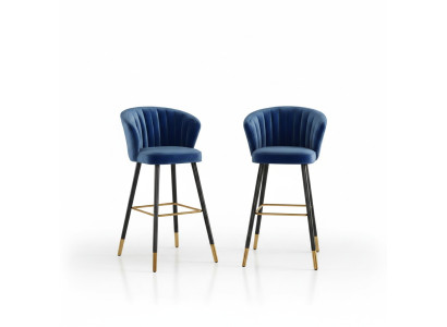 Taburete azul diseñador Muebles de acero inoxidable Acolchado de una plaza Patas de madera